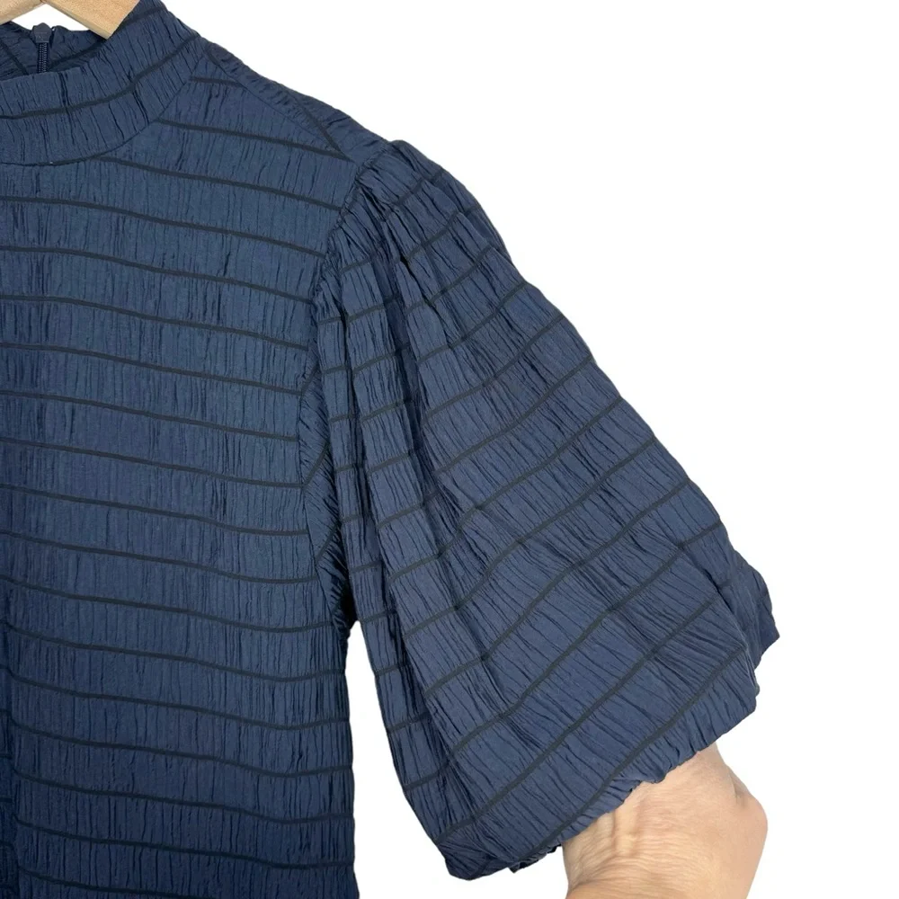 NWT Scotch & Soda Textured Smocked Navy Mini Dress With Voluminous Puff Sleeves - Picture 7 of 15